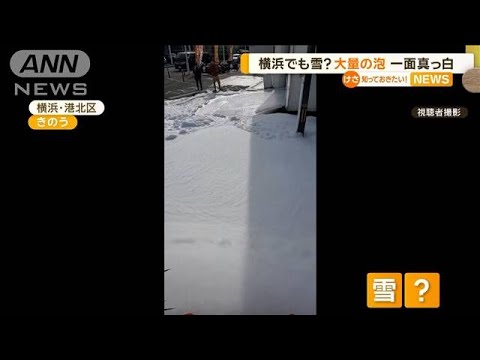 横浜でも雪？　“大量の泡”で一面真っ白【知っておきたい！】【グッド！モーニング】(2023年12月19日)
