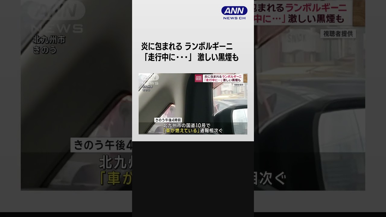 白い「ランボルギーニ」炎に包まれる　運転手は脱出「走行中に炎上」#shorts