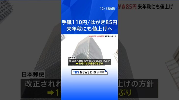 郵便料金の上限84円から110円に引き上げへ　実施されれば約30年ぶりの値上げ｜TBS NEWS DIG #shorts