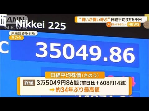 日経平均3万5000円台に　約34年ぶり最高値　急激な上昇に…投資家から期待や不安の声【知っておきたい！】【グッド！モーニング】(2024年1月12日)