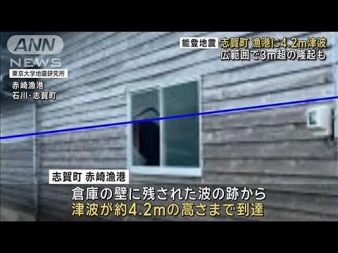 能登半島地震、最大4.2mの津波の遡上　東大地震研の調査で判明(2024年1月4日)