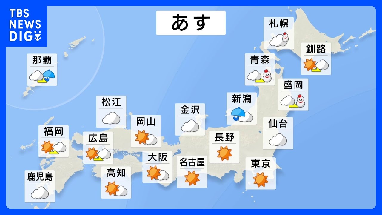 広く晴れるも北陸は曇りや雨 土砂災害に注意 西日本の天気も下り坂|TBS NEWS DIG