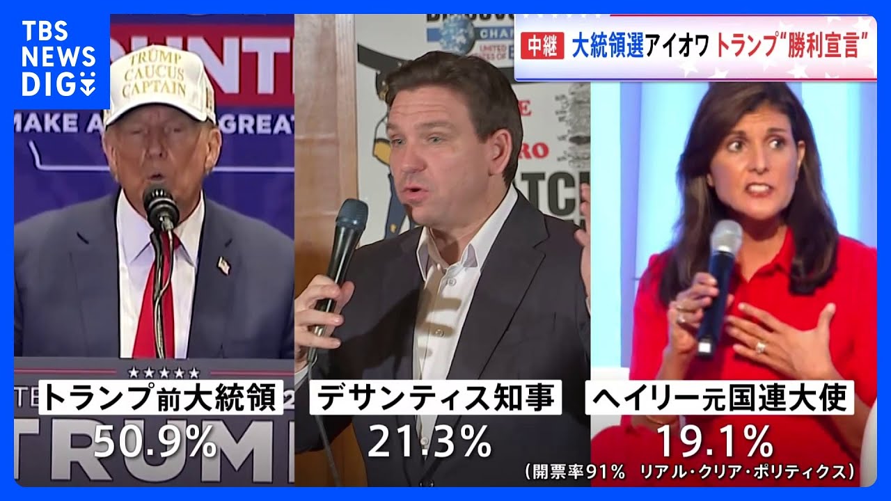 トランプ前大統領が勝利宣言　米大統領選&nbsp;“共和党候補選び初戦”アイオワ州の「党員集会」｜TBS&nbsp;NEWS&nbsp;DIG