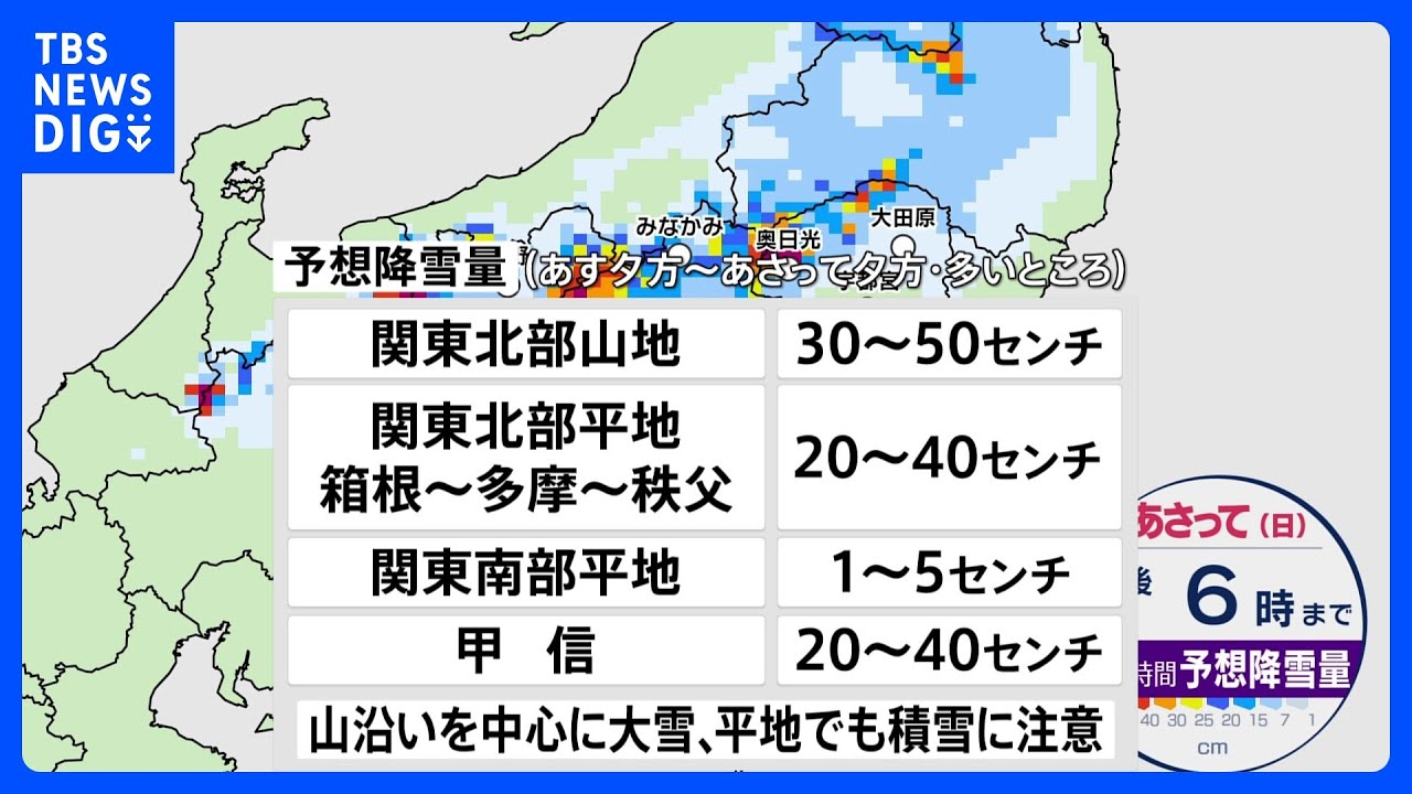 関東甲信は山沿いを中心に大雪　平野部でも積雪のおそれ　沿岸部は大雨に注意を｜TBS&nbsp;NEWS&nbsp;DIG