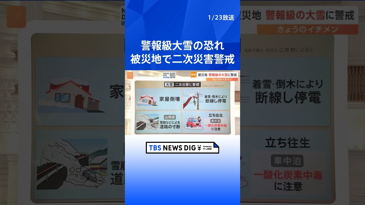 【最強寒波】「建物倒壊」「停電」など…被災地で二次災害に警戒 24日にかけて日本海側で警報級大雪恐れ【Nスタ解説】｜TBS NEWS DIG#shorts