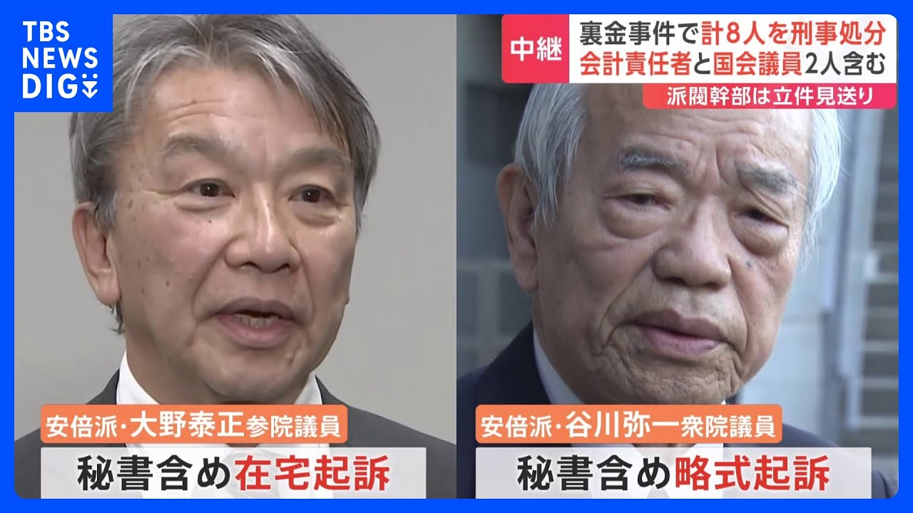 安倍派・二階派・岸田派の会計責任者など8人を刑事処分　大野泰正議員や谷川弥一議員も含む　自民党“裏金”事件｜TBS&nbsp;NEWS&nbsp;DIG
