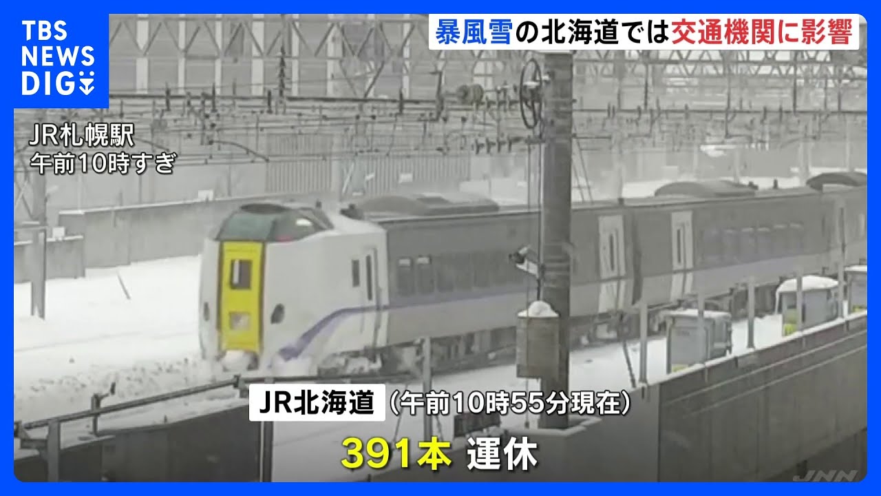 新千歳空港発着の99便が欠航　JRは391本運休　北海道は強い風を伴う雪で大荒れ｜TBS&nbsp;NEWS&nbsp;DIG