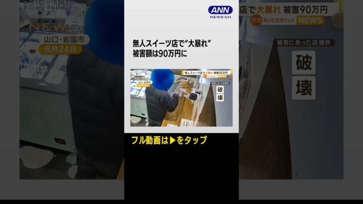 #shorts 酔っ払いか…無人スイーツ店で“大暴れ”　店主「ショック」　被害額は90万円に