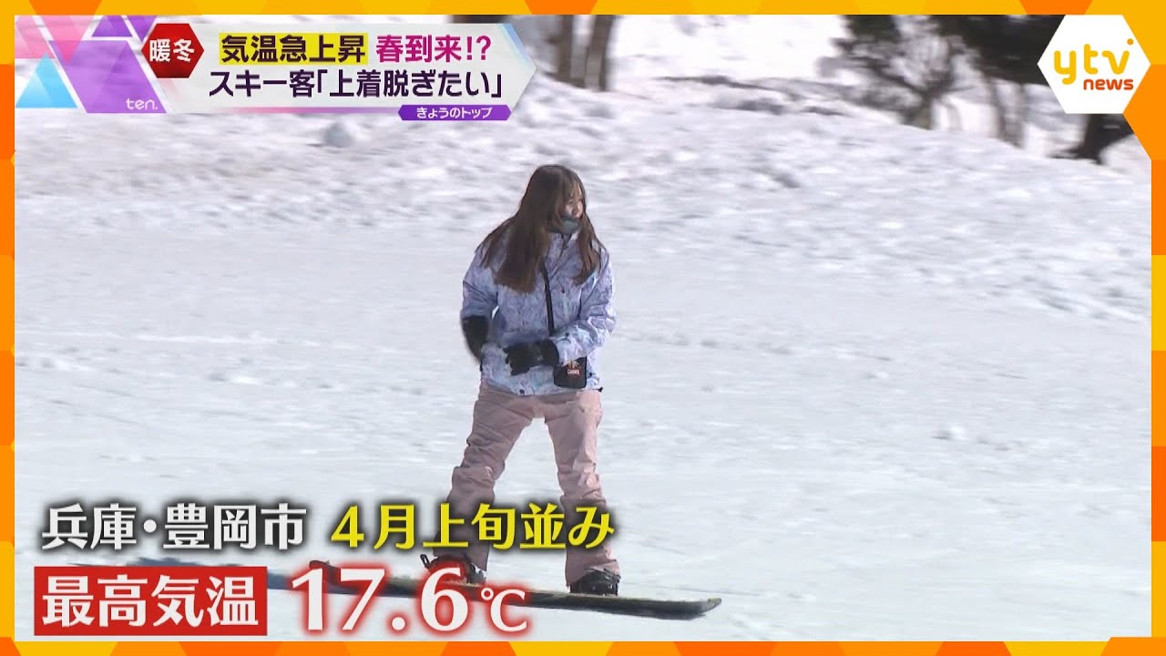 春到来!?スキー客が「暑すぎて上着脱ぎたい」半袖の人も…朝は氷点下の冷え込みも4月上旬並みの陽気