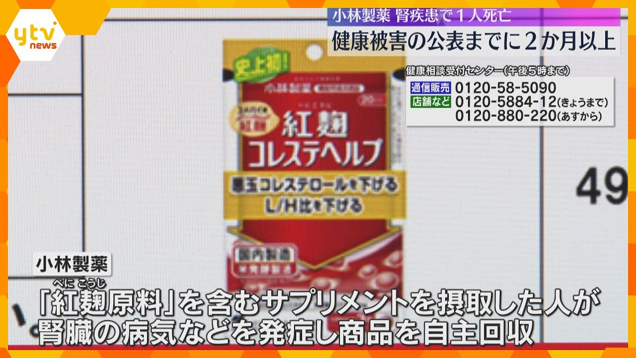 小林製薬「紅麹」問題　健康被害公表までに2か月以上　摂取していた腎疾患患者死亡　健康被害83件に