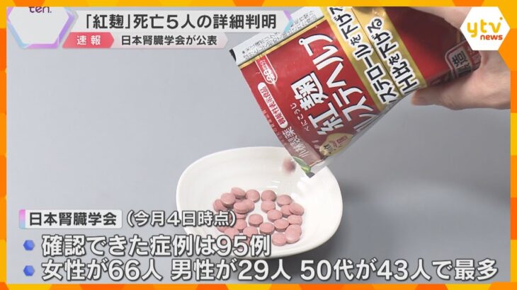 小林製薬「紅麹」健康被害　死亡した5人の持病など公表　前立腺がん、悪性リンパ腫、高血圧とリウマチ　患者の年齢層は50代が最多