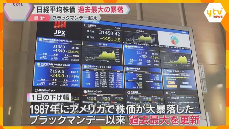 「年末には元の水準まで戻って」日経平均株価が過去最大の下げ幅　“ブラックマンデー”超えの大暴落