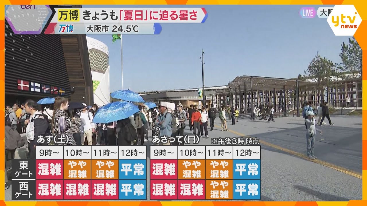 【万博6日目】「夏日」に迫る暑さでビールに行列、日よけの傘を貸し出すパビリオンも 週末は混雑予想