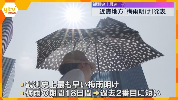 【観測史上最速】近畿地方で「梅雨明け」発表　期間も18日間と過去2番目の短さ　大阪管区気象台