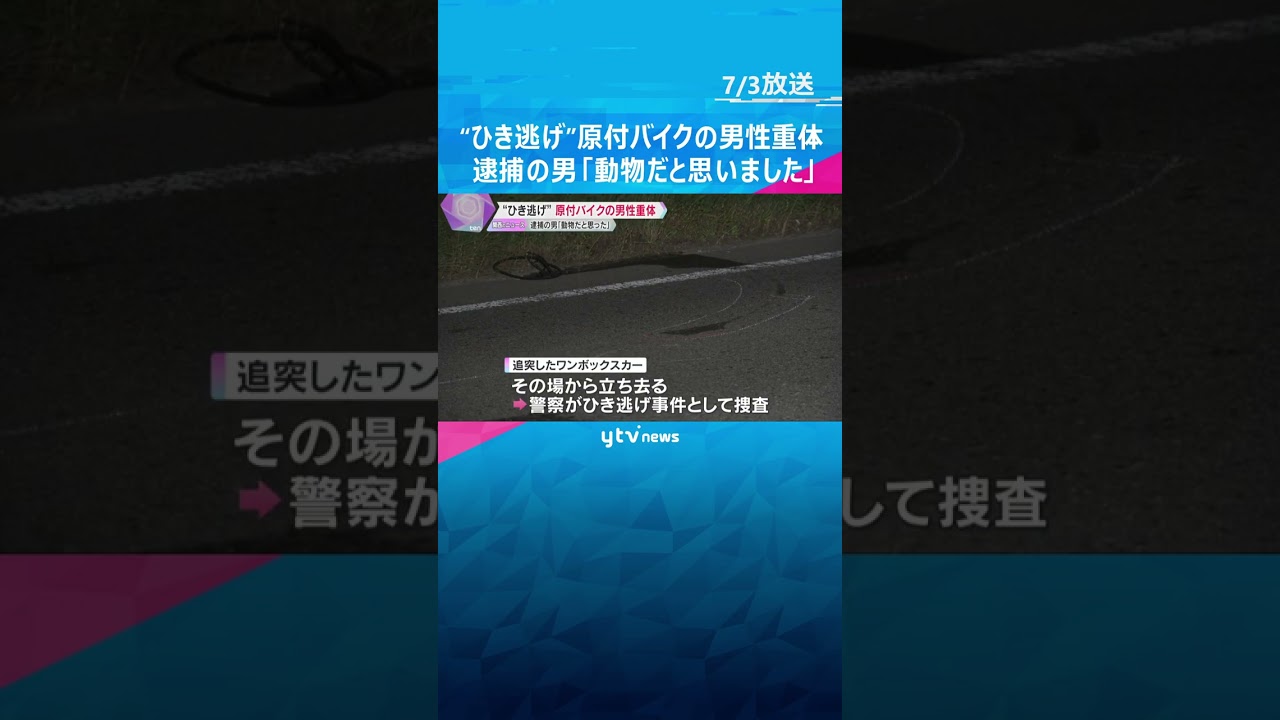車にひき逃げされ原付バイクの男性が重体　男を逮捕「動物だと思いました」容疑を否認　神戸市西区　#shorts #読売テレビニュース