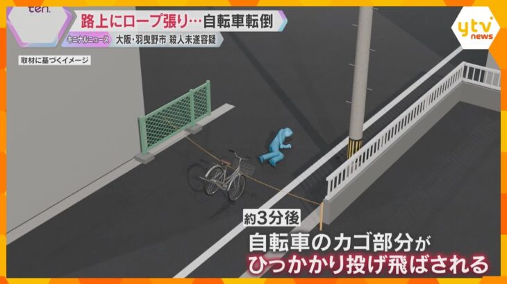 道路に張られたロープで自転車の男子大学生がケガ　殺人未遂の疑いで男を逮捕　防犯カメラに犯行の様子