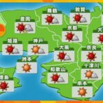 【近畿の天気】4日（月）あさ　大阪は晴れ時々曇り　　最高気温は兵庫・豊岡市で39℃の予想