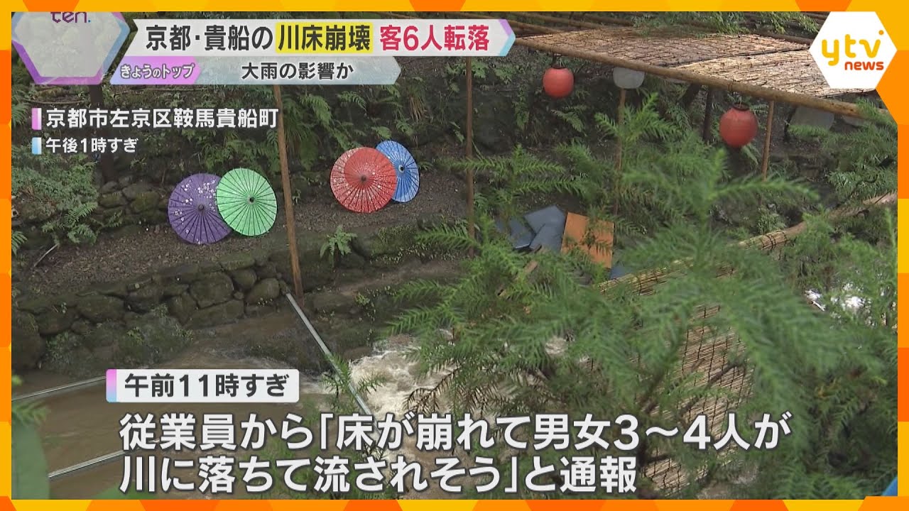 “夏の風物詩”京都・貴船の「川床」崩壊　客6人が川に転落　2日間で107ミリの雨、川の増水も原因