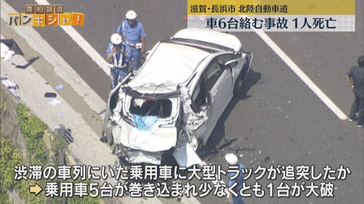 北陸自動車道で多重事故　大型トラックが渋滞中の車列に突っ込み８人搬送、女性一人死亡　４９歳運転手が現行犯逮捕