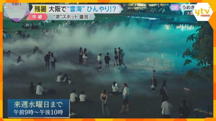 夏の終わりに涼を感じるミストの”雲海”　夜には幻想的な風景に　大阪・梅田「うめきた公園」