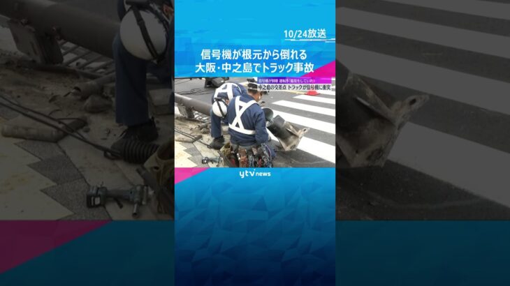 信号機が根元から倒れ配線がむき出しに… 大阪・中之島でトラック衝突事故　運転手「脇見をしていた」#shorts #読売テレビニュース
