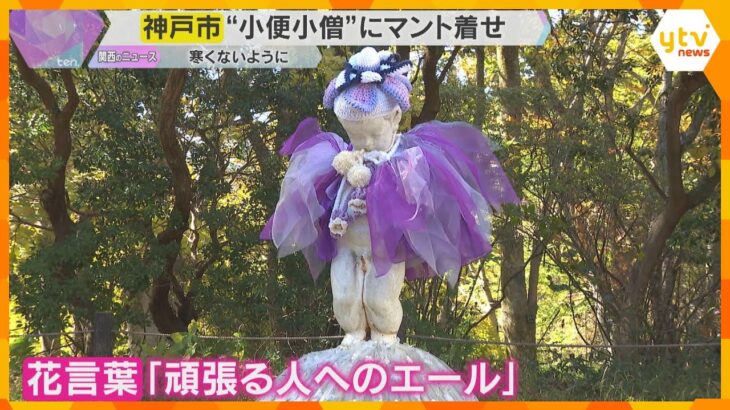 マスコット「小便小僧」にマントを着せる恒例行事　冬を前に寒くないように…神戸市の六甲高山植物園