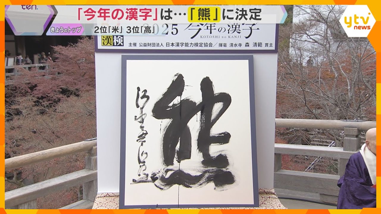今年の漢字は『熊』2位『米』3位『高』　万博開催で『脈』『万』『博』も　あなたの今年の漢字は？
