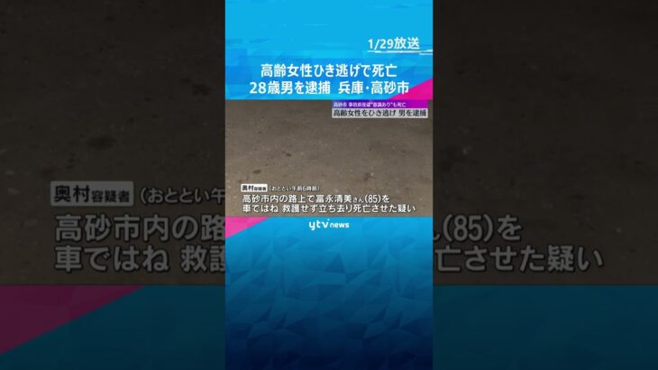 高齢女性死亡ひき逃げ事件　建設業の28歳男を逮捕「仕事に行く途中だったので離れた」兵庫・高砂市　#shorts　#読売テレビニュース
