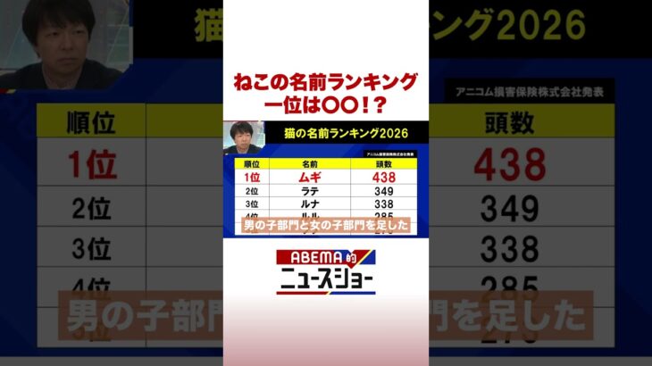 猫の名前ランキング 一位は〇〇!? #ABEMA的ニュースショー #Shorts