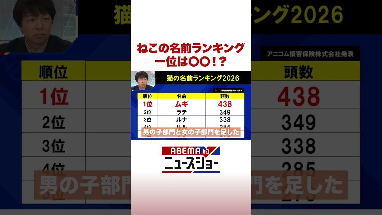猫の名前ランキング 一位は〇〇!? #ABEMA的ニュースショー #Shorts