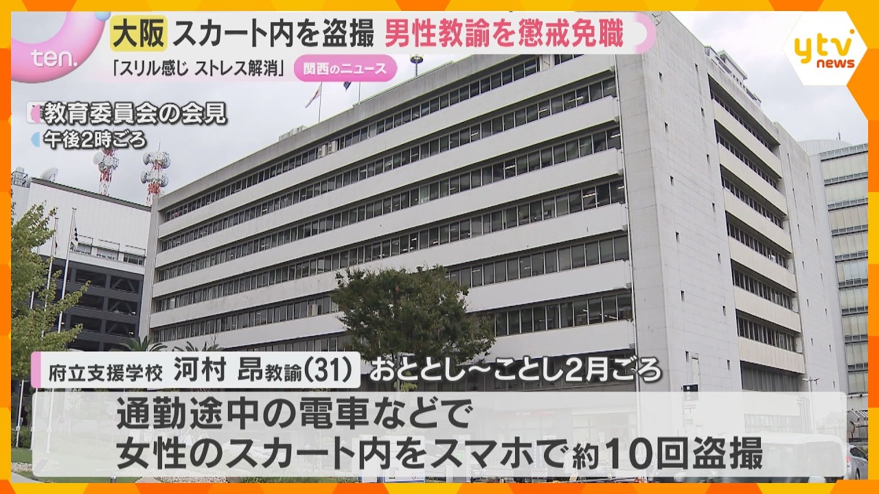 「スリルを感じストレス解消に」女性のスカートの中を盗撮　支援学校の男性教諭を懲戒免職　大阪府教委