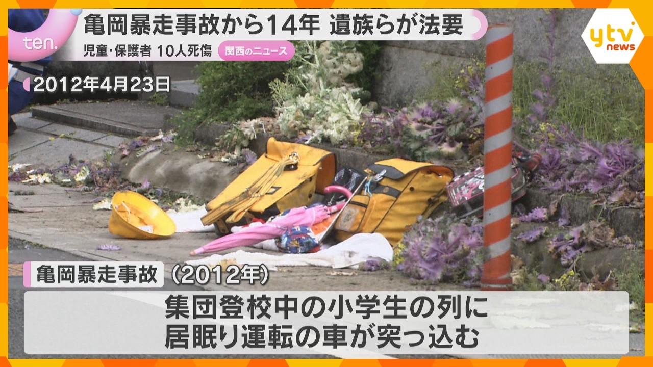 「一人でも交通事件から救われるような社会を」児童ら10人死傷の亀岡暴走事故から14年　現場で遺族らが法要