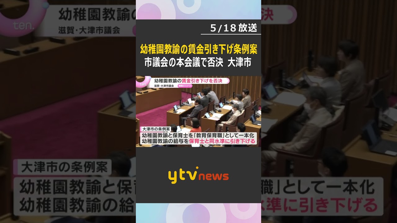 幼稚園教諭の賃金引き下げ条例案、議会で否決 市長「再議考えない」幼稚園再編など検討 滋賀・大津市 #shorts #読売テレビニュース