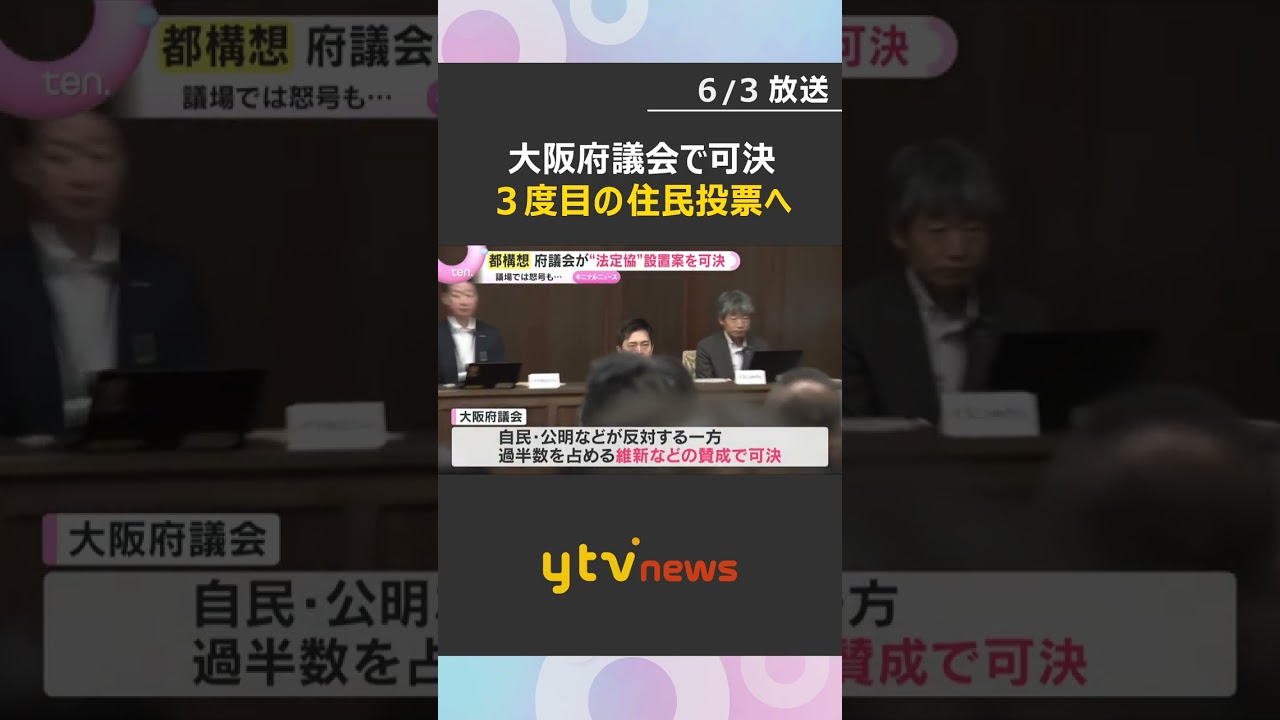 大阪都構想 府議会で「法定協議会」設置が可決 3度目の住民投票へ 傍聴席からは激しいヤジも #shorts #読売テレビニュース