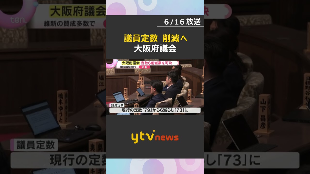 【速報】人口あたりの議員数が全国最小へ 議員定数を削減する案を可決 大阪府議会 #shorts #読売テレビニュース