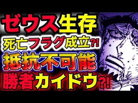 【ワンピース 最新話衝撃感想】ゼウス生存で衝撃フラグ成立？キッドとローは限界！抵抗不可能！勝者はカイドウ？！(予想妄想考察)