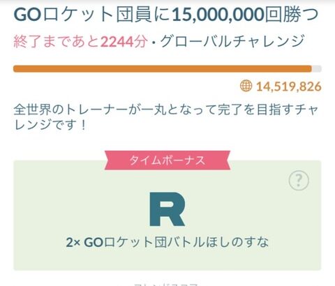 【ポケモンGO】R団討伐「グローバルチャレンジ」達成！ボーナスタイムは砂2倍！