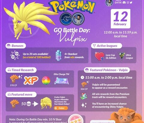 【ポケモンGO】明日は【GOバトル・デイ：「ロコン」】タイムチャレンジ達成ですごわざマシンSP！