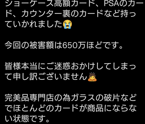 【悲報】ポケカ専門店、強盗が入っても誰も同情しない…自作自演を疑う声も