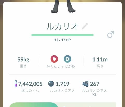 【ポケモンGO】大阪フェスで手に入った『PL1（Lv1）の「ルカリオ」』もしかしてメッチャレアでは