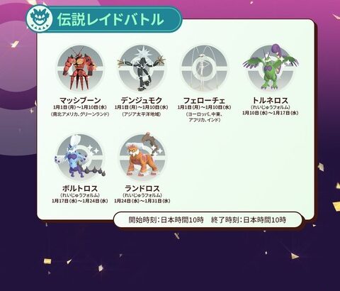 【ポケモンGO】「デンジュモク」出現中！正月イベ中のレイドボス一覧！