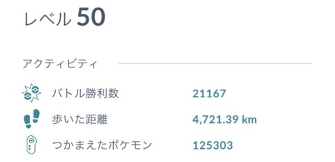 【ポケモンGO】TL50なのに捕獲数も歩いた距離も少ないユーザー