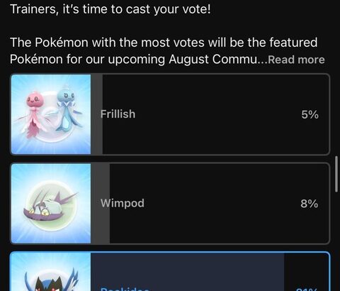 【ポケモンGO】コミュデイ選挙、ココガラが圧倒的