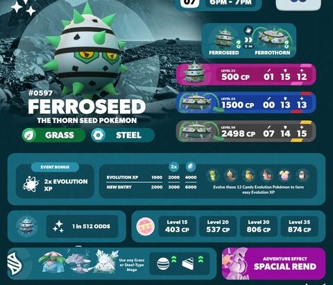 【ポケモンGO】18時から「テッシード」のスポットライトアワー、博士送りのアメが2倍