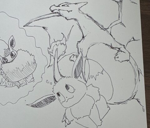 お手本見ずにリザードン書いてみた